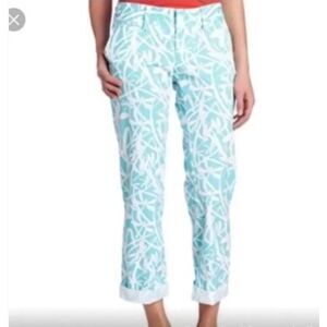 ~ Lilly Pulitzer Sz 4 Dragonfly Pants Aqua Blue Golf Summer Chinos Beachy Preppy